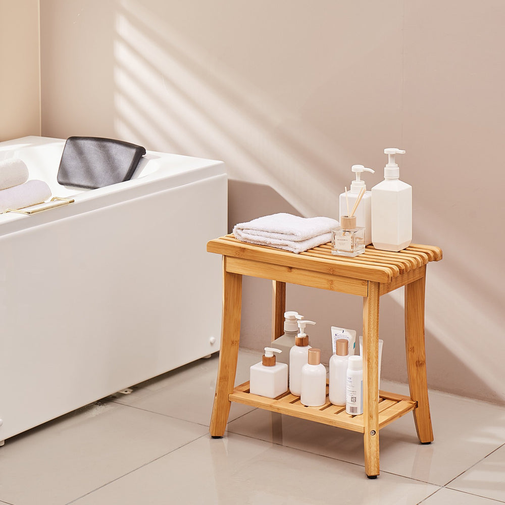 VEVOR Bamboo Shower Bench 48.5 x 28.7 x 46.5 cm Shower Stool Chair for Bathroom