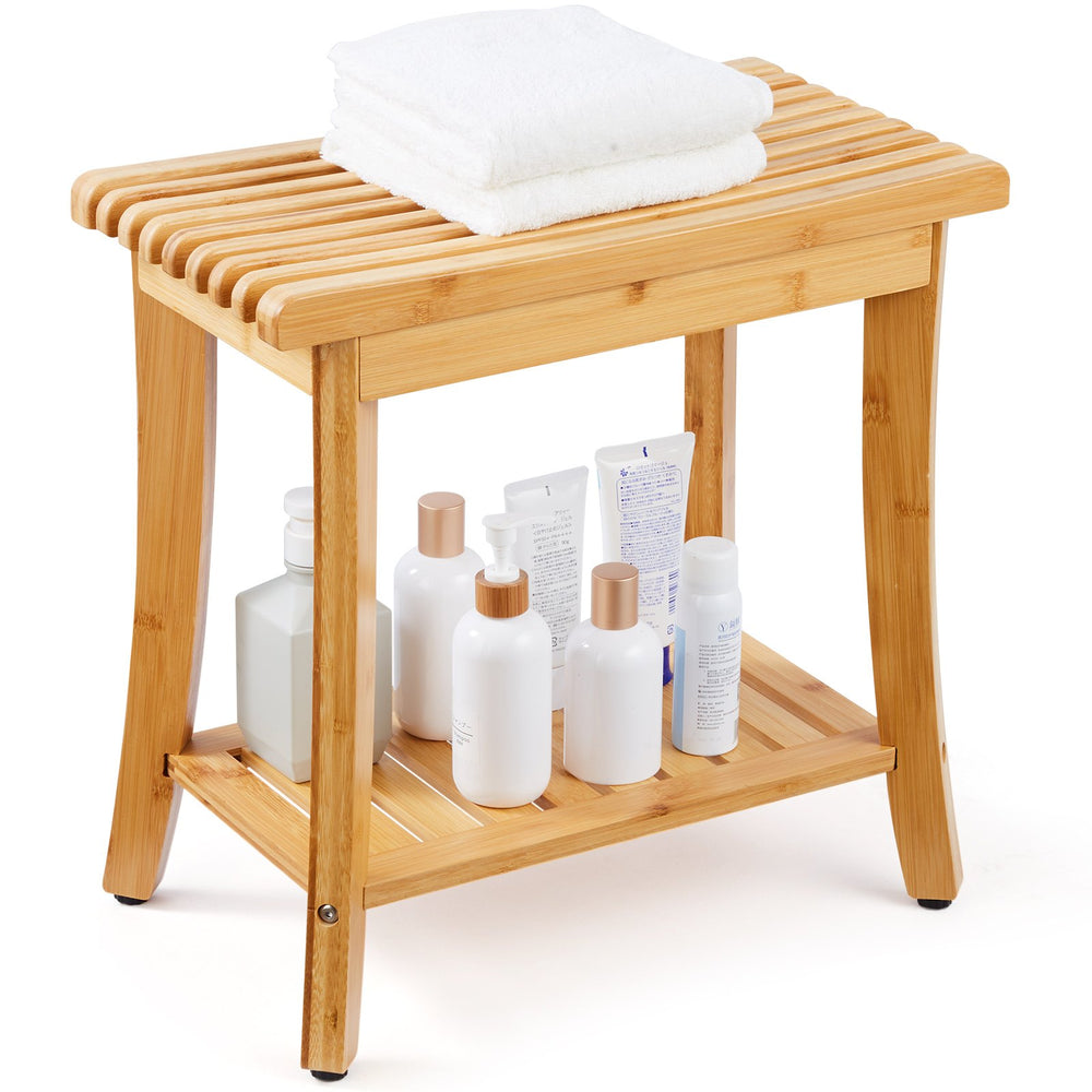 VEVOR Bamboo Shower Bench 48.5 x 28.7 x 46.5 cm Shower Stool Chair for Bathroom