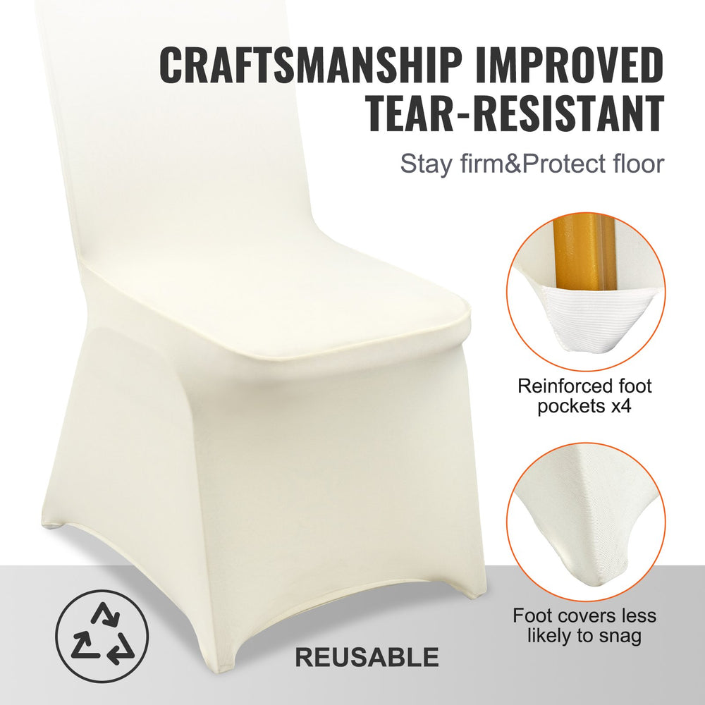 VEVOR Stretch Spandex Folding Chair Covers, Universal Fitted Chair Cover, Removable Washable Protective Slipcovers, for Wedding, Holiday, Banquet, Party, Celebration, Dining (100PCS Beige)