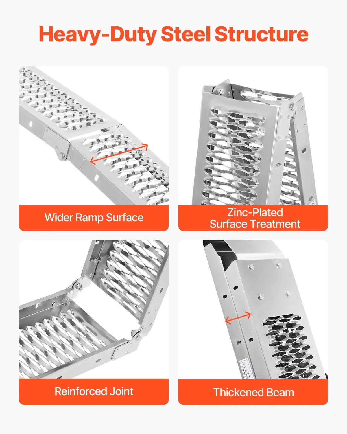 VEVOR Steel Ramps, 1000 lbs, 2Pcs Heavy-duty Ramps with Wider Ramp Surface, Universal Stable Loading Ramp with Handles, Fit for ATV, UTV, Motorcycle, Electric Bicycle, etc.