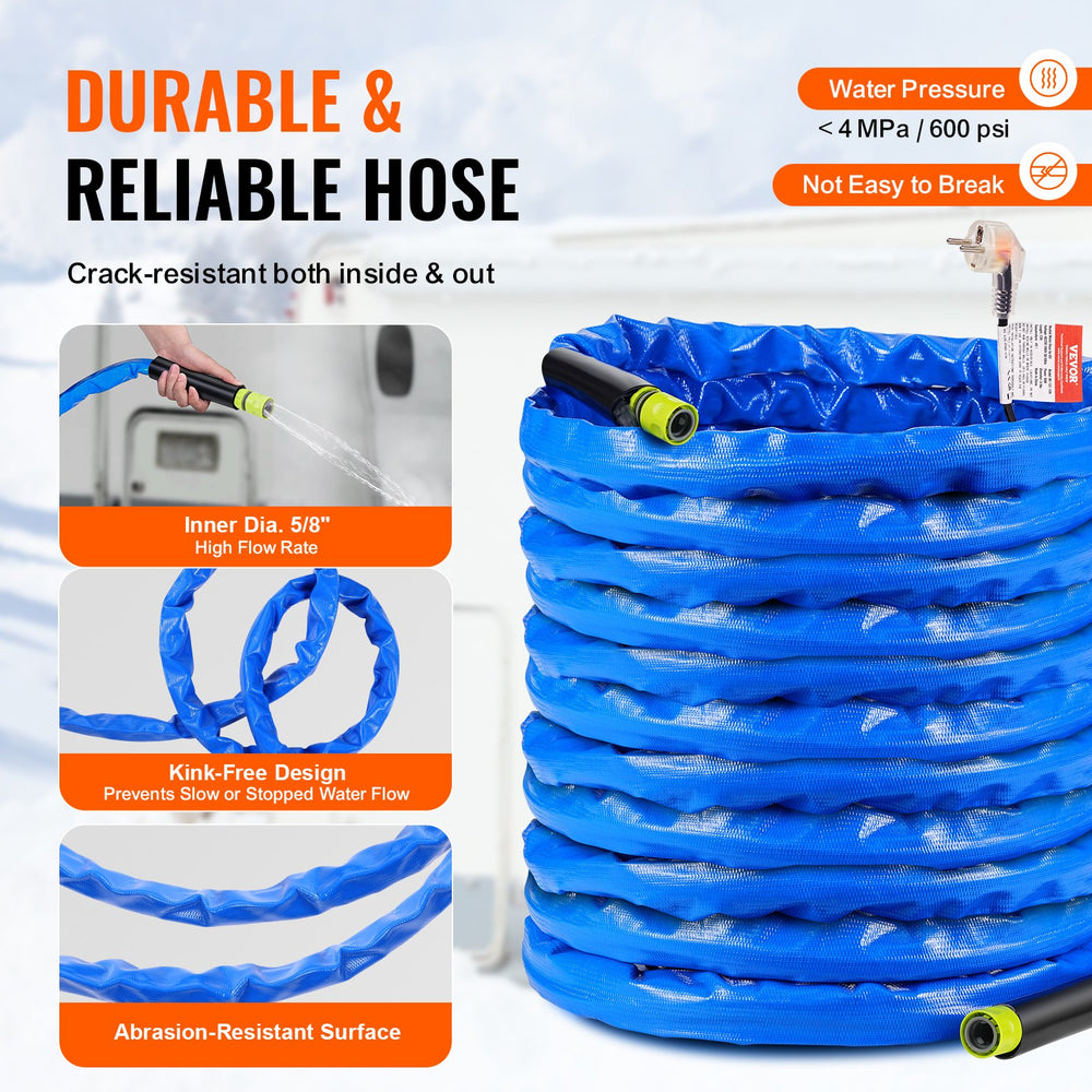 VEVOR 30.5 m Heated Water Hose for RV -45℉ Antifreeze Heated Drinking Water Hose