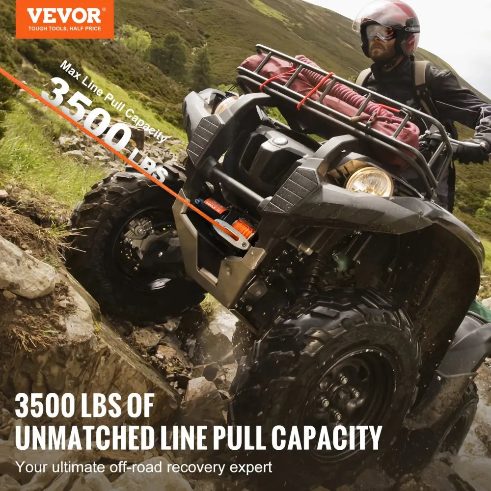 VEVOR Electric Winch ATV/UTV 3500 lbs Synthetic Rope Waterproof Wired Control