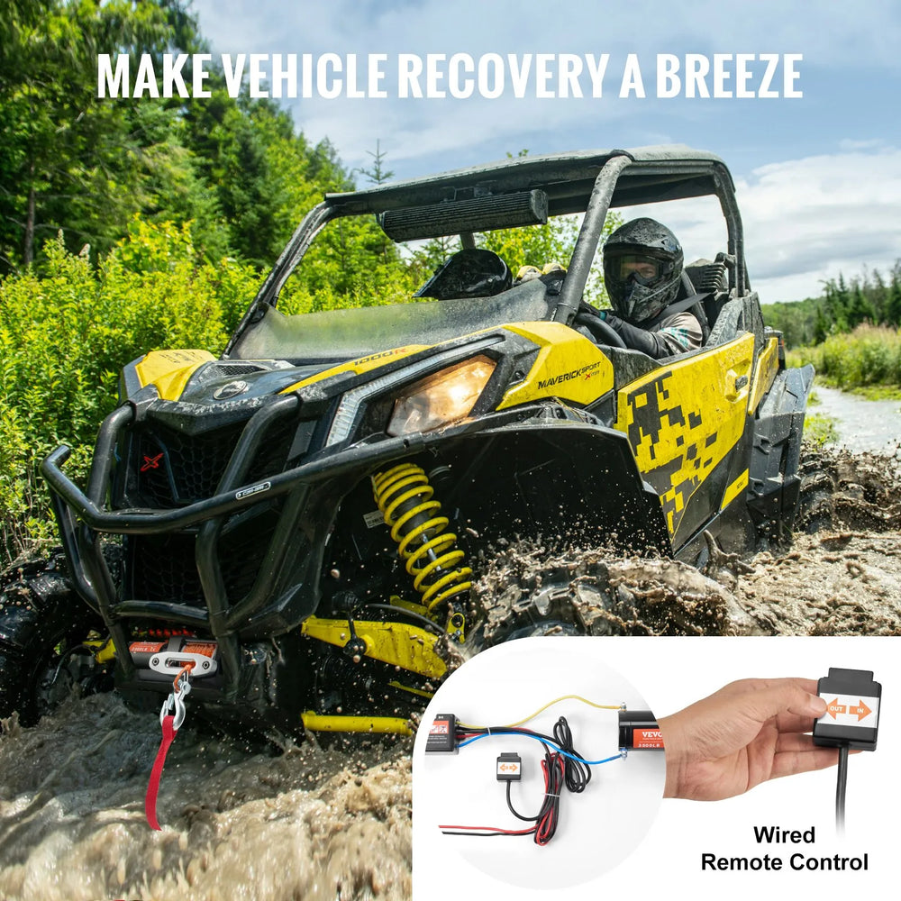 VEVOR Electric Winch ATV/UTV 3500 lbs Synthetic Rope Waterproof Wired Control