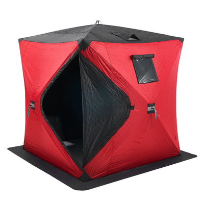 VEVOR pārnēsājama ledus makšķerēšanas telts, 3–4 personām, siltināta pop-up tipa, 35 ft² (≈3,25 m²) makšķerējamā vieta, 180 × 180 cm, sarkana