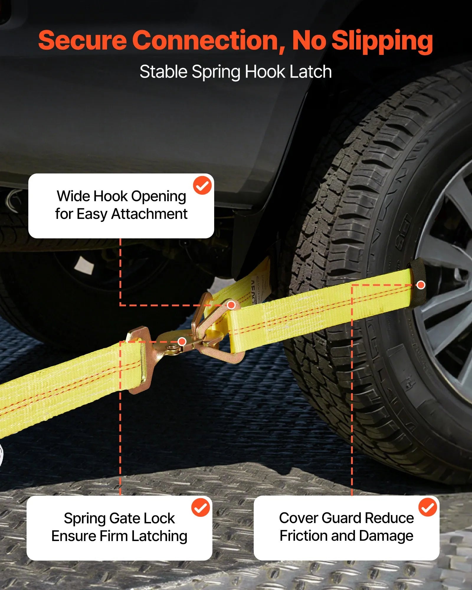 VEVOR riteņu fiksācijas un nostiprināšanas komplekts, ass tipa piekabes nostiprināšanas siksnas, auto nostiprināšanas komplekts ar pārrāvuma slodzi 4540 kg, darba slodzi 1512 kg, sprūdrata siksnas ATV, UTV un lieljaudas pikapiem