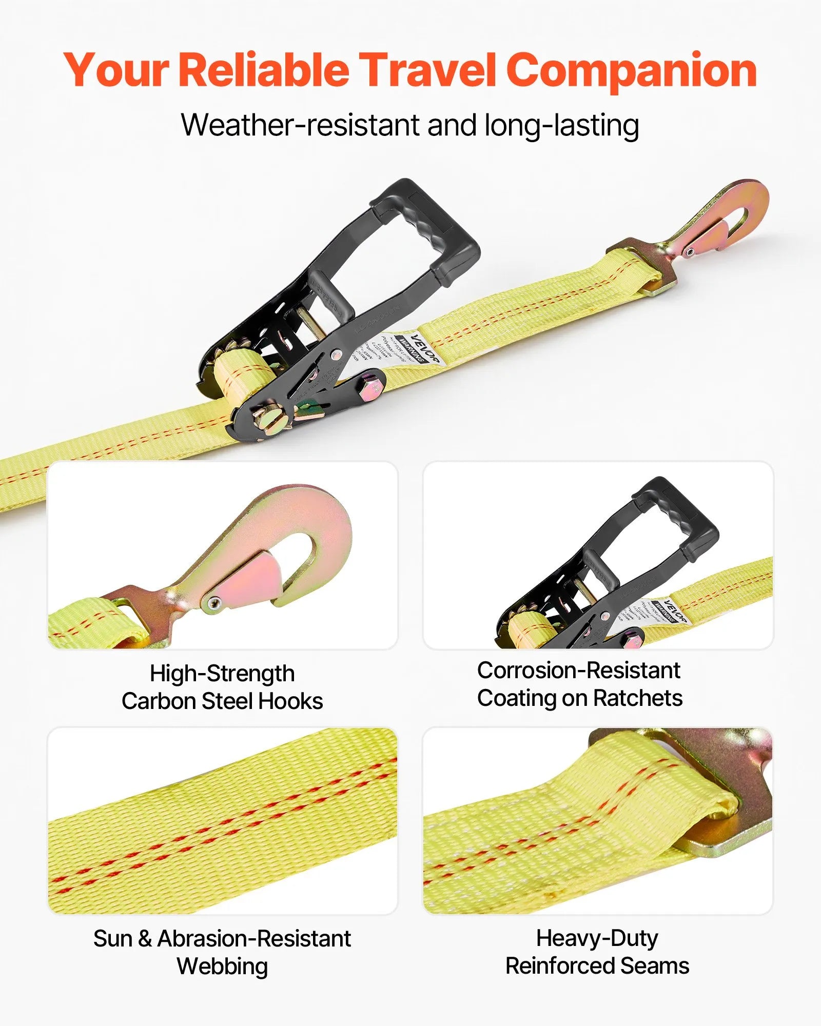 VEVOR riteņu fiksācijas un nostiprināšanas komplekts, ass tipa piekabes nostiprināšanas siksnas, auto nostiprināšanas komplekts ar pārrāvuma slodzi 4540 kg, darba slodzi 1512 kg, sprūdrata siksnas ATV, UTV un lieljaudas pikapiem