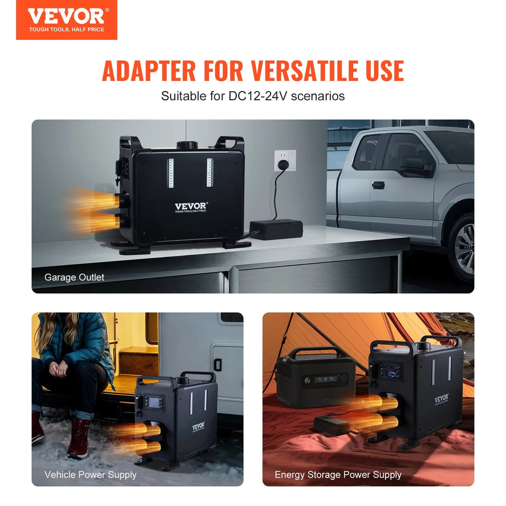 VEVOR 5–8 kW dīzeļa sildītājs, 12V/24V “All-in-One” dīzeļa gaisa sildītājs ar Bluetooth lietotni, Strāvas pārveidotāju uz 220 , tālvadības pulti un displeju, CO signalizāciju, ātru uzsilšanu, vertikālu.