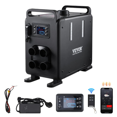 VEVOR 5–8 kW dīzeļa sildītājs, 12V/24V “All-in-One” dīzeļa gaisa sildītājs ar Bluetooth lietotni, Strāvas pārveidotāju uz 220 , tālvadības pulti un displeju, CO signalizāciju, ātru uzsilšanu, vertikālu.