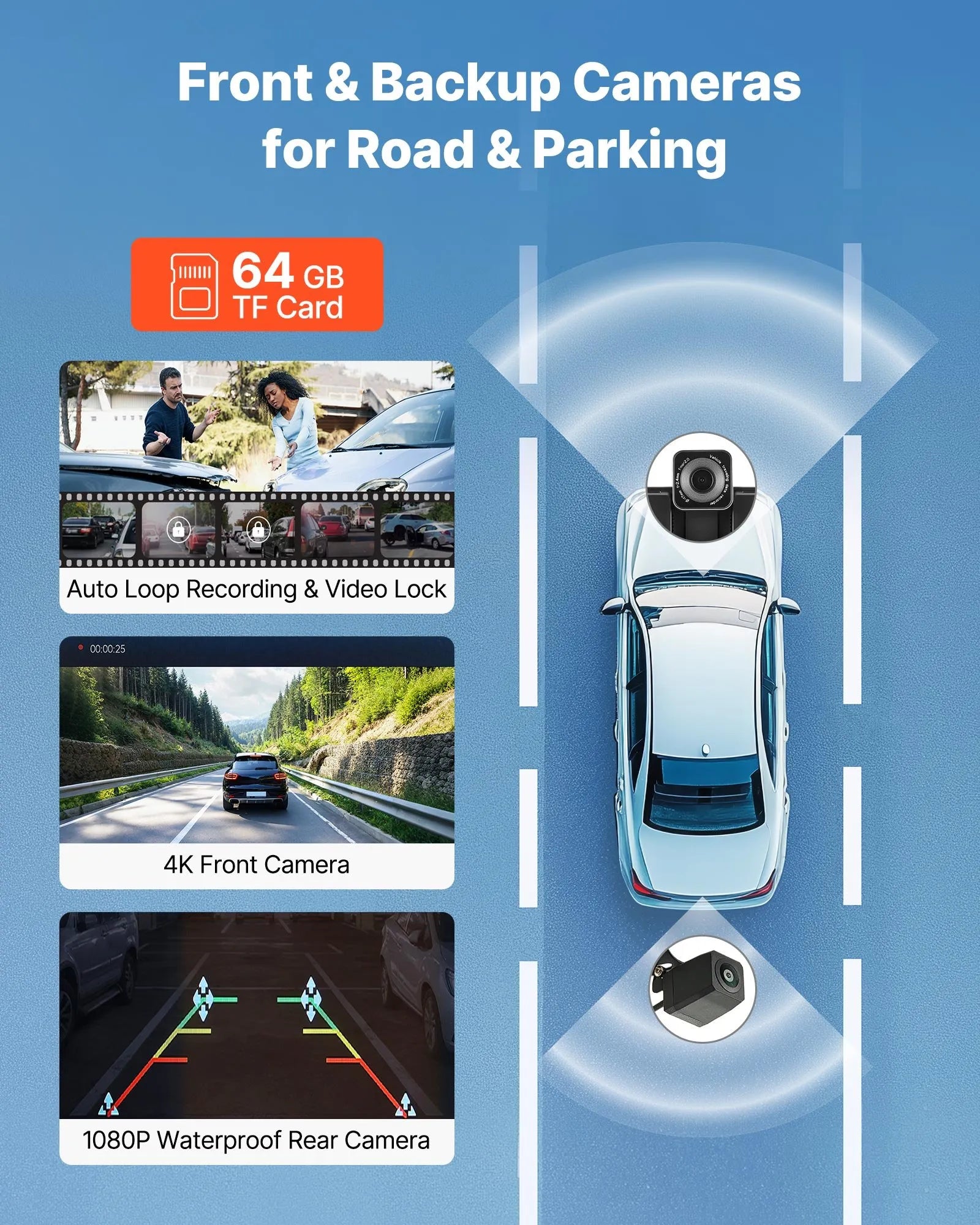 Auto ekrāns ar Apple CarPlay un Android Auto (25,4 cm) + priekšējās un aizmugurējās kameras atbalsts