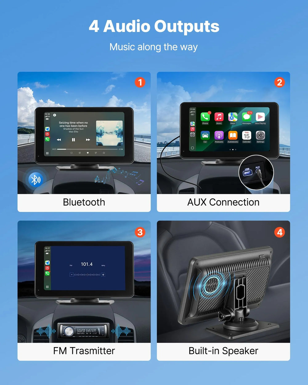 Auto ekrāns ar Apple CarPlay & Android Auto (17,7 cm) + aizmugurējās kameras atbalsts