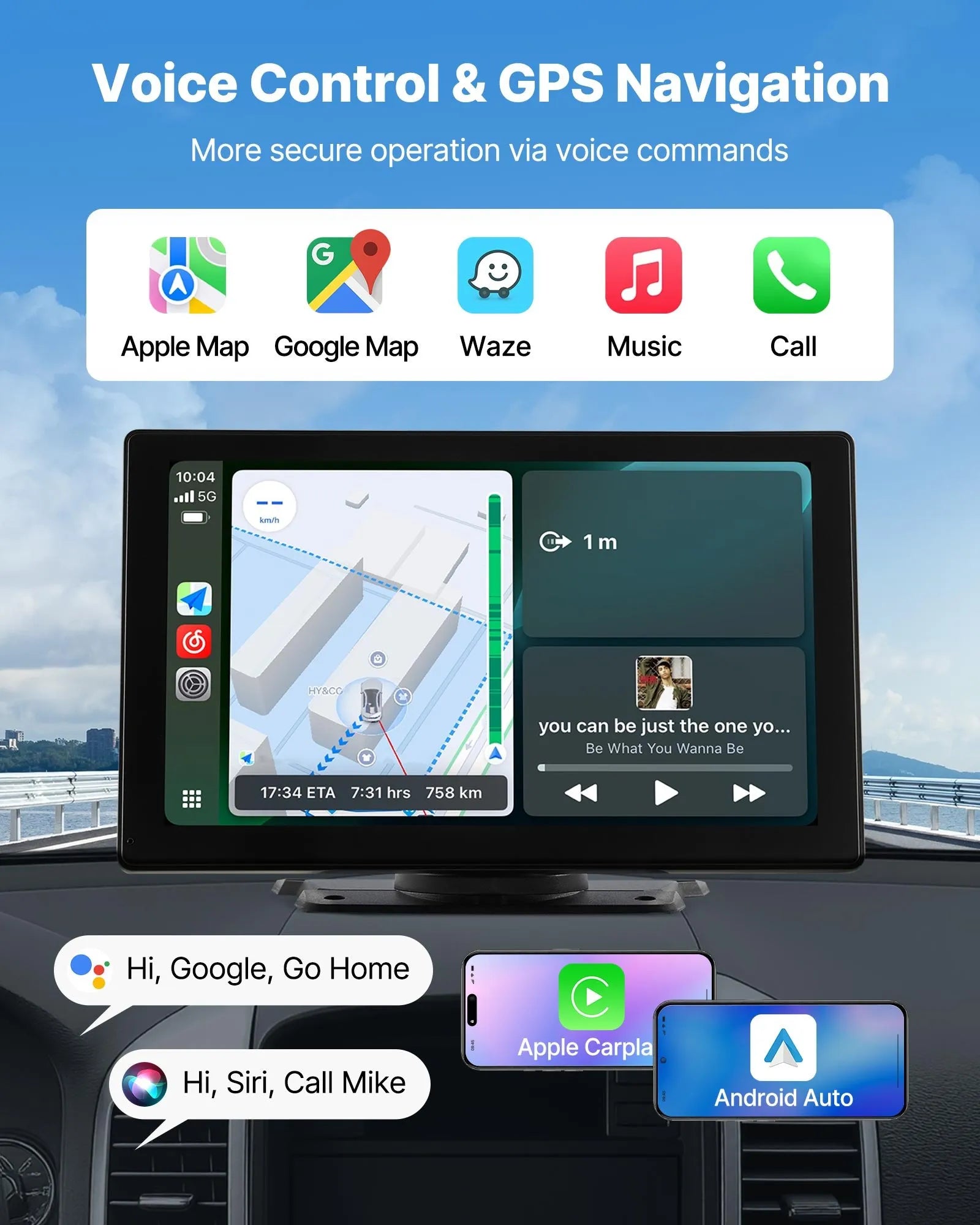 Auto screen with Apple CarPlay & Android Auto (22.8cm) + rear camera support