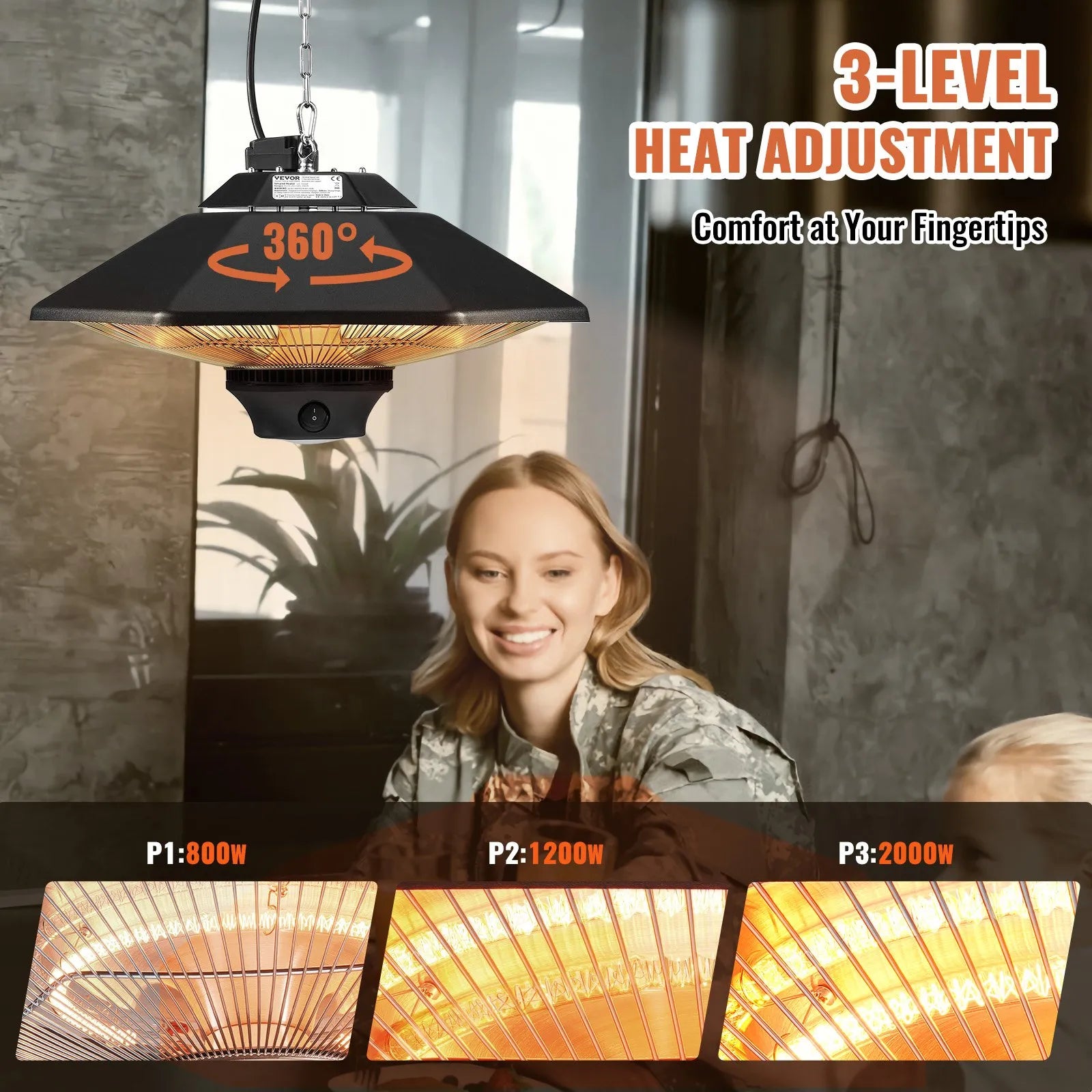 VEVOR Piekaramais terases sildītājs 2000W ar tālvadības pulti
