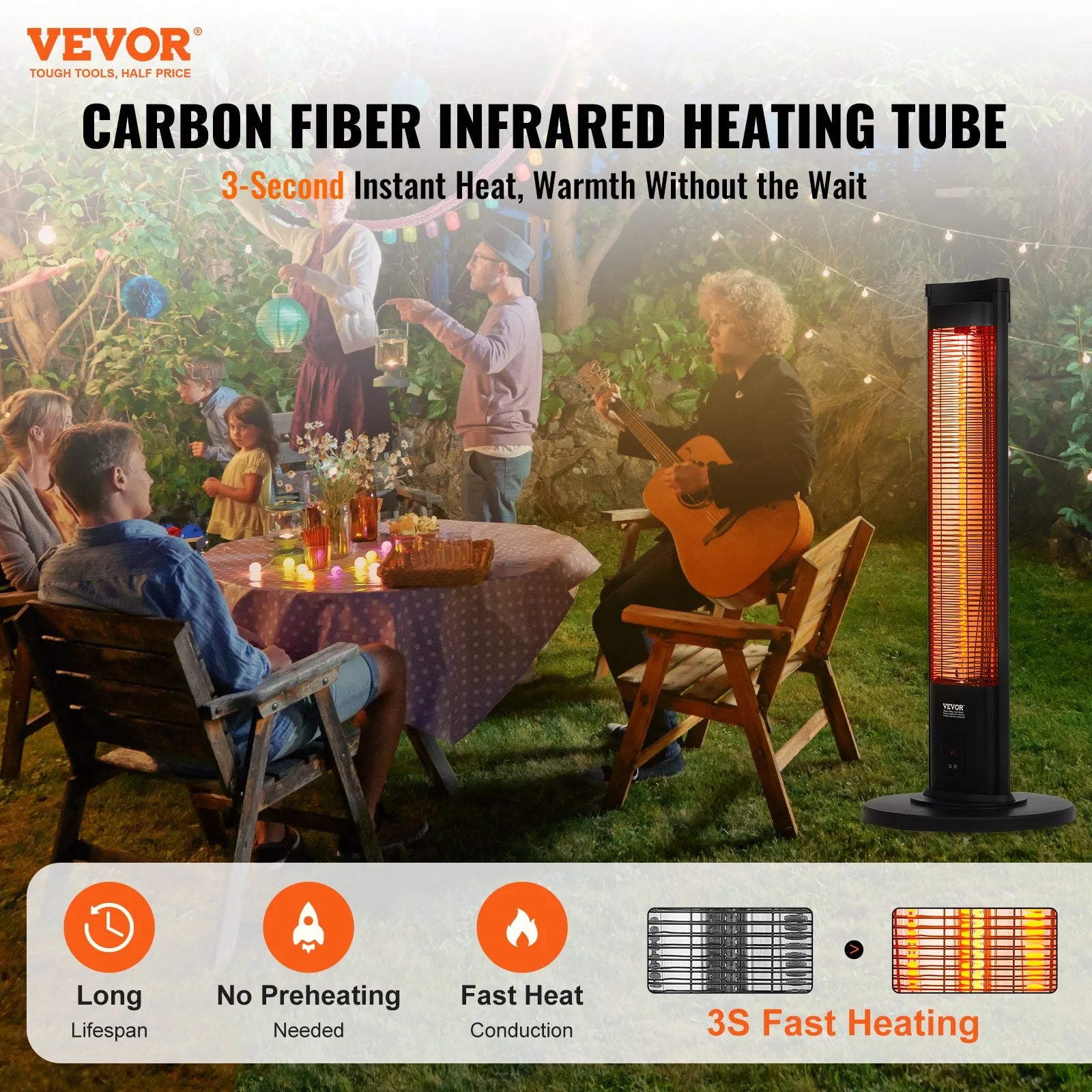 VEVOR Infrasarkanais sildītājs 2000W ar statīvu un tālvadības pulti