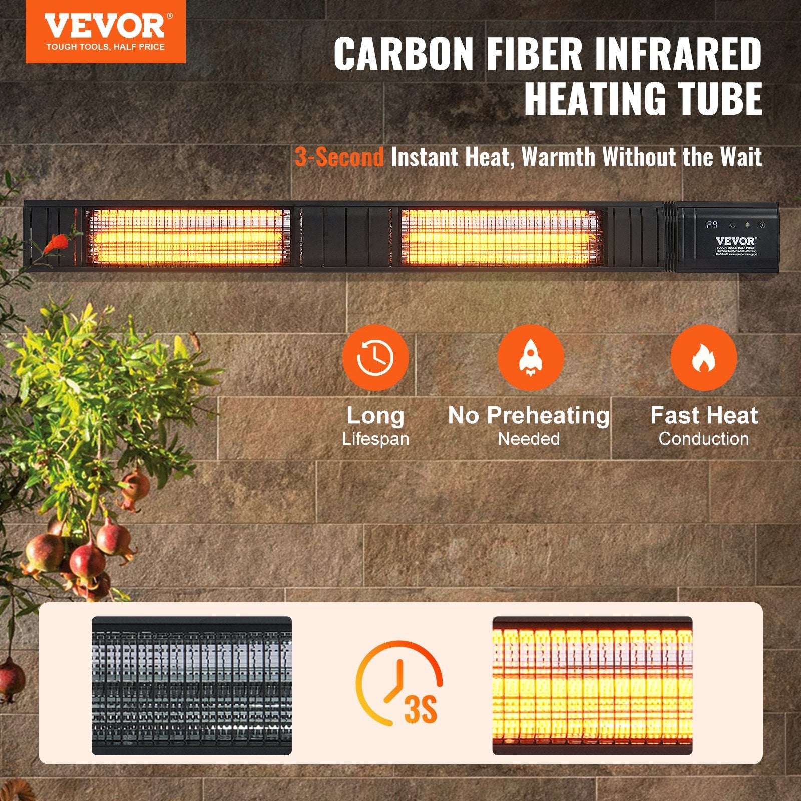 VEVOR Infrasarkanais sildītājs 3000W ar tālvadības pulti