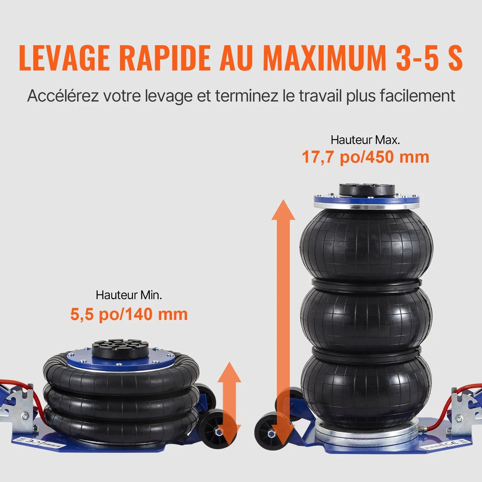 VEVOR gaisa domkrats 3T / 3000 kg – trīskāršais gaisa spilvenu domkrats (zilā krāsā)