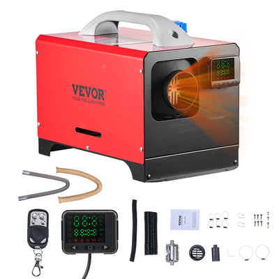 VEVOR dīzeļdegvielas autonomais gaisa sildītājs, 12–24 V, 5–8 kW, ar ātru uzsildīšanu, tālvadības pulti un melnu LCD vadības paneli, zems trokšņa līmenis, priekšuzsildīšanas funkcija, paredzēts kemperiem, kravas automašīnām, furgoniem, laivām un piekabēm