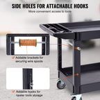 VEVOR Utility Service Cart, 2 Shelf 249.5 kg Heavy Duty Plastic Rolling Utility Cart with 360° Swivel Wheels (2 with Brakes), Large Lipped Shelf, Ergonomic Storage Handle for Warehouse/Garage/Cleaning