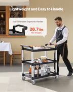 VEVOR Utility Cart, 500 lbs Load Capacity, 3-tier Utility Plastic Cart with 360° Swivel Wheels (2 with Brakes), 31.1 x 19.3-inch Food Service Cart for Warehouse, Office, Home, Restaurant, Kitchen