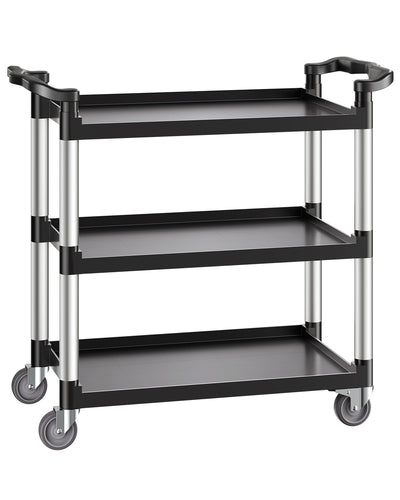 VEVOR Utility Cart, 500 lbs Load Capacity, 3-tier Utility Plastic Cart with 360° Swivel Wheels (2 with Brakes), 31.1 x 19.3-inch Food Service Cart for Warehouse, Office, Home, Restaurant, Kitchen
