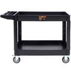 VEVOR Utility Service Cart, 2 Shelf 249.5 kg Heavy Duty Plastic Rolling Utility Cart with 360° Swivel Wheels (2 with Brakes), Large Lipped Shelf, Ergonomic Storage Handle for Warehouse/Garage/Cleaning