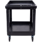 VEVOR Utility Service Cart, 2 Shelf 249.5 kg Heavy Duty Plastic Rolling Utility Cart with 360° Swivel Wheels (2 with Brakes), Large Lipped Shelf, Ergonomic Storage Handle for Warehouse/Garage/Cleaning