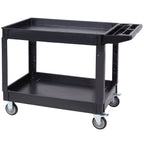 VEVOR Utility Service Cart, 2 Shelf 249.5 kg Heavy Duty Plastic Rolling Utility Cart with 360° Swivel Wheels (2 with Brakes), Large Lipped Shelf, Ergonomic Storage Handle for Warehouse/Garage/Cleaning