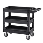 VEVOR Utility Service Cart, 550 LBS Laod Capacity, 3 Shelf Heavy Duty Plastic Rolling Utility Cart with 360° Swivel Wheels (2 with Brakes), Ergonomic Storage Handle for Warehouse/Garage/Cleaning