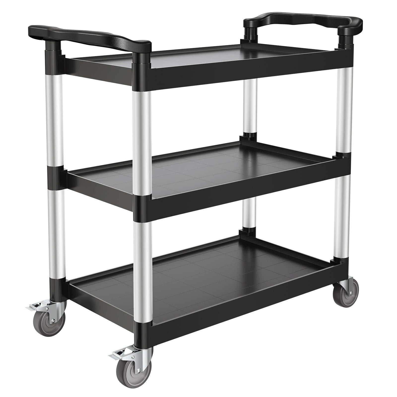 VEVOR Utility Cart, 500 lbs Load Capacity, 3-tier Utility Plastic Cart with 360° Swivel Wheels (2 with Brakes), 31.1 x 19.3-inch Food Service Cart for Warehouse, Office, Home, Restaurant, Kitchen