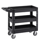 VEVOR Utility Service Cart, 550 LBS Laod Capacity, 3 Shelf Heavy Duty Plastic Rolling Utility Cart with 360° Swivel Wheels (2 with Brakes), Ergonomic Storage Handle for Warehouse/Garage/Cleaning