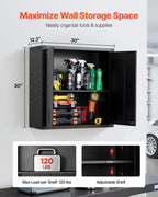 VEVOR Metal Wall Cabinet, 76.2W x 31D x 76.2H cm, Steel Floating Hanging Storage Cabinet with Locking Doors and Adjustable Shelf for Garage, Basement, Kitchen, Warehouse Assembly Required, Black