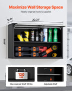 VEVOR Metal Wall Cabinet, 77W x 30.5D x 50H cm, Floating Garage Tool Cabinet with Up-Flip Door and Shelf, 108.9 kg Load Capacity, Fit for Garage, Basement, Kitchen, Warehouse Assembly Required
