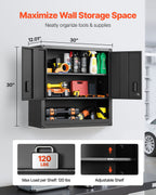 VEVOR Metal Wall Cabinet, 76.2W x 30.5D x 76.2H Inch, Steel Floating Hanging Storage Cabinet with Locking Doors and Adjustable Shelf for Garage, Basement, Kitchen, Warehouse Assembly Required, Black