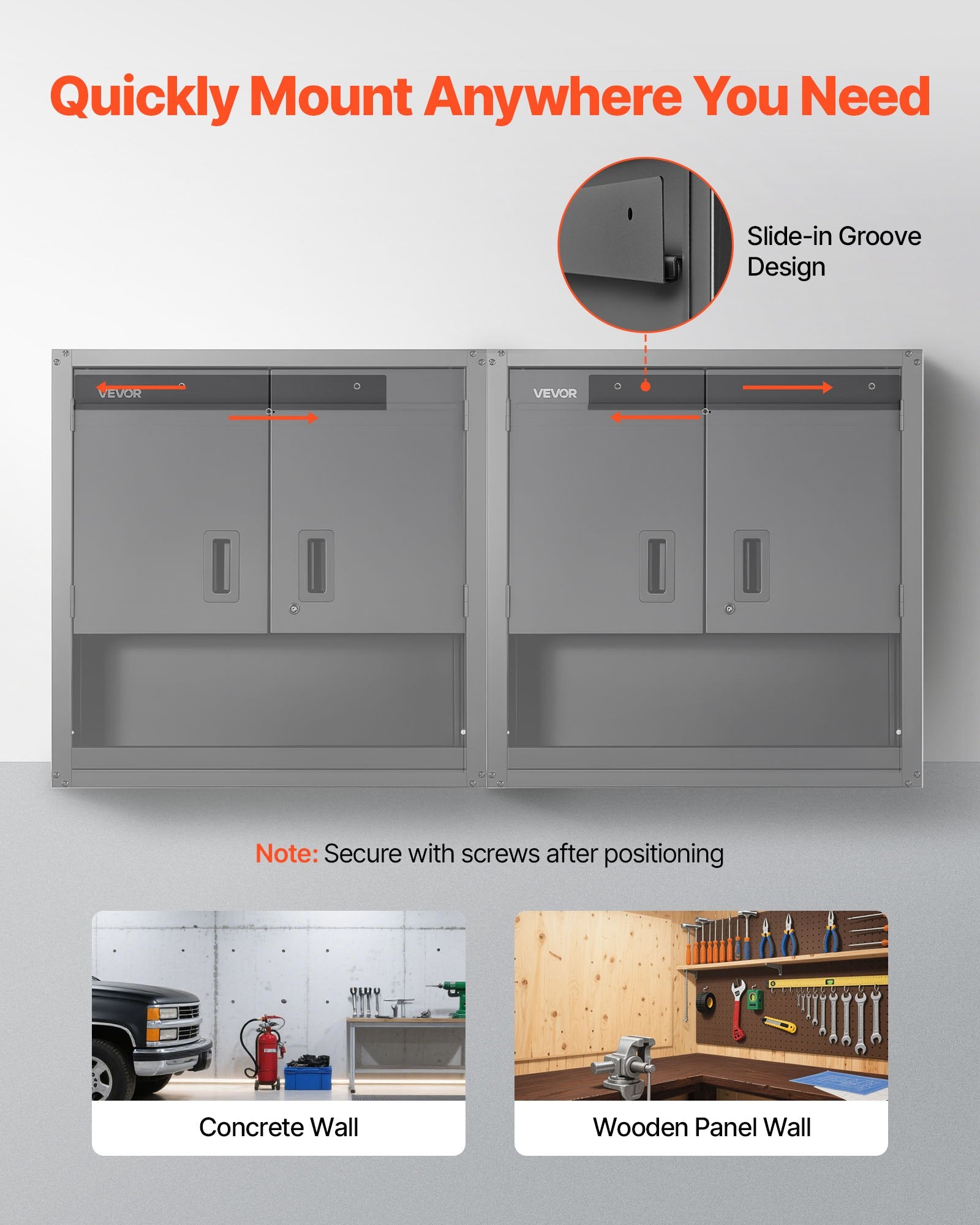 VEVOR Metal Wall Cabinet, 76.2W x 30.5D x 76.2H Inch, Steel Floating Hanging Storage Cabinet with Locking Doors and Adjustable Shelf for Garage, Basement, Kitchen, Warehouse Assembly Required, Black