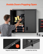 VEVOR Metal Wall Cabinet, 76.2W x 31D x 76.2H cm, Steel Floating Hanging Storage Cabinet with Locking Doors and Adjustable Shelf for Garage, Basement, Kitchen, Warehouse Assembly Required, Black