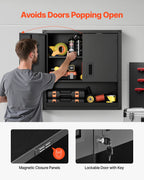 VEVOR Metal Wall Cabinet, 76.2W x 30.5D x 76.2H Inch, Steel Floating Hanging Storage Cabinet with Locking Doors and Adjustable Shelf for Garage, Basement, Kitchen, Warehouse Assembly Required, Black