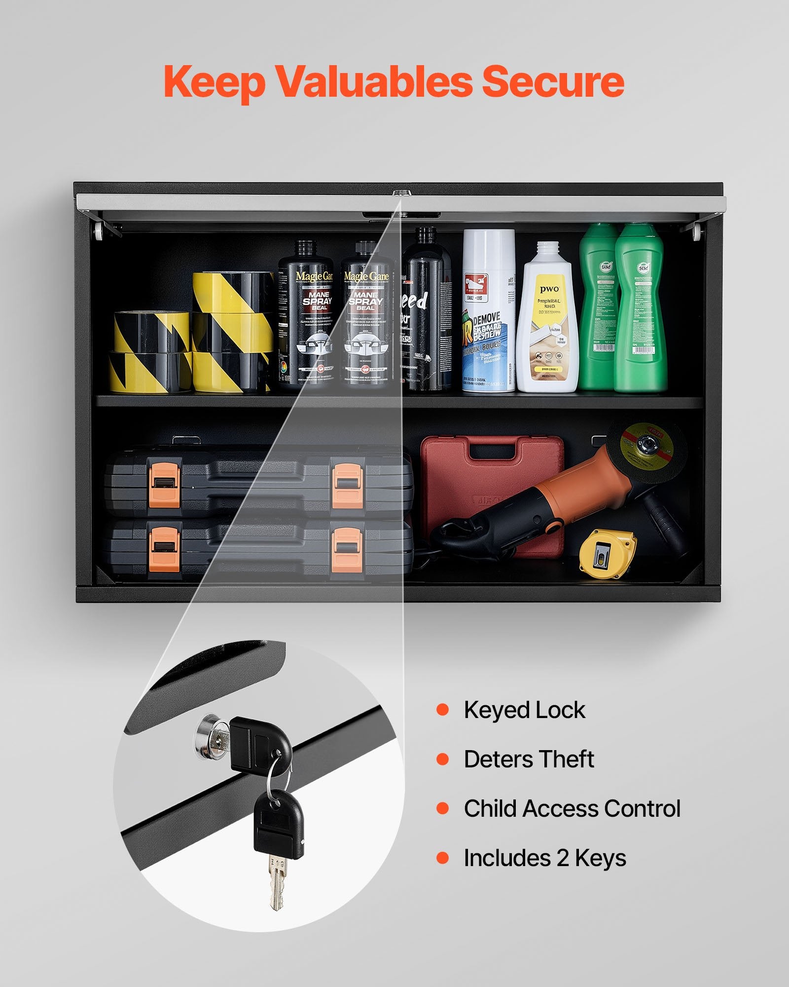 VEVOR Metal Wall Cabinet, 77W x 30.5D x 50H cm, Floating Garage Tool Cabinet with Up-Flip Door and Shelf, 108.9 kg Load Capacity, Fit for Garage, Basement, Kitchen, Warehouse Assembly Required