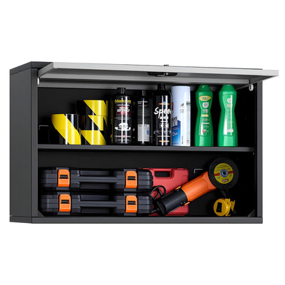 VEVOR Metal Wall Cabinet, 77W x 30.5D x 50H cm, Floating Garage Tool Cabinet with Up-Flip Door and Shelf, 108.9 kg Load Capacity, Fit for Garage, Basement, Kitchen, Warehouse Assembly Required