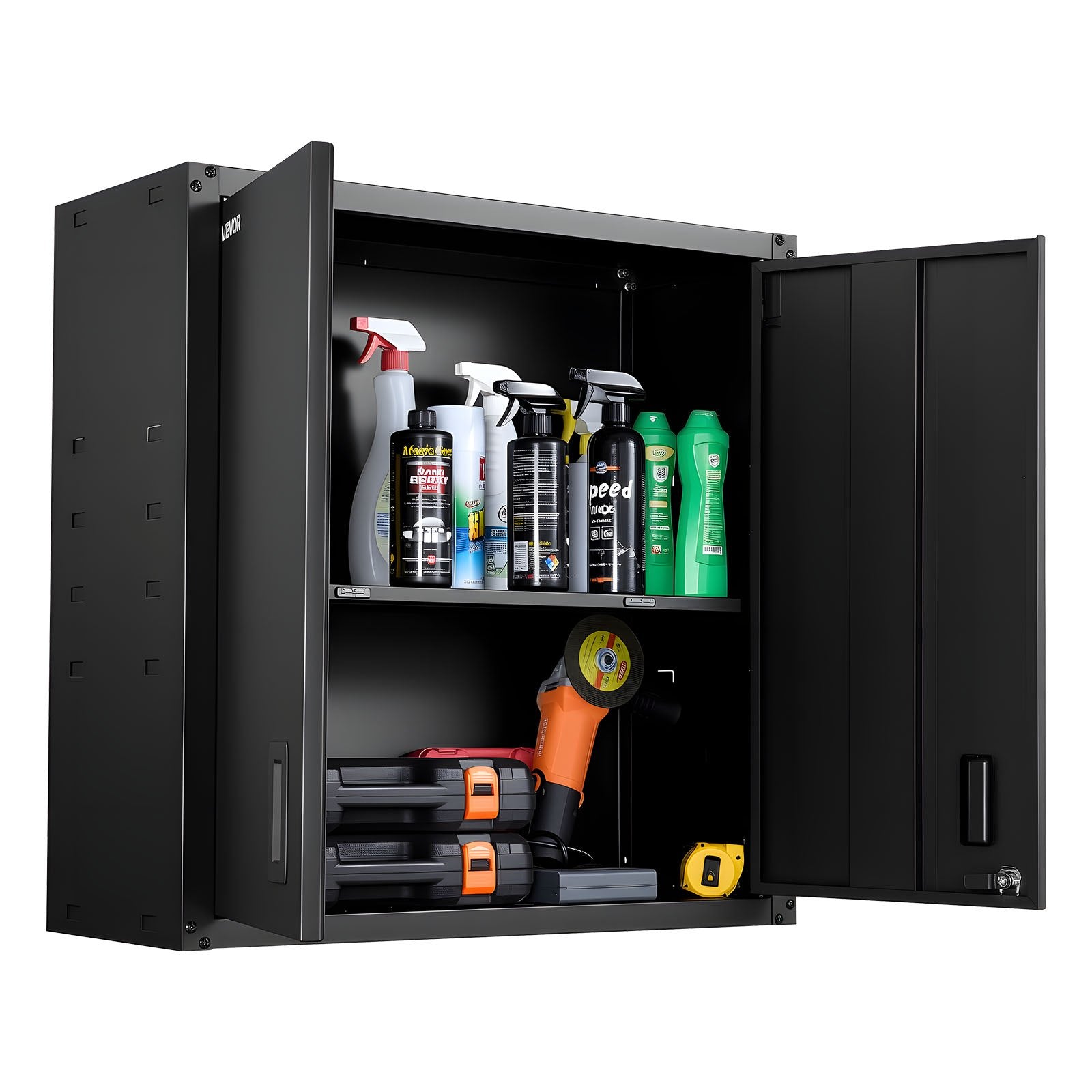 VEVOR Metal Wall Cabinet, 76.2W x 31D x 76.2H cm, Steel Floating Hanging Storage Cabinet with Locking Doors and Adjustable Shelf for Garage, Basement, Kitchen, Warehouse Assembly Required, Black