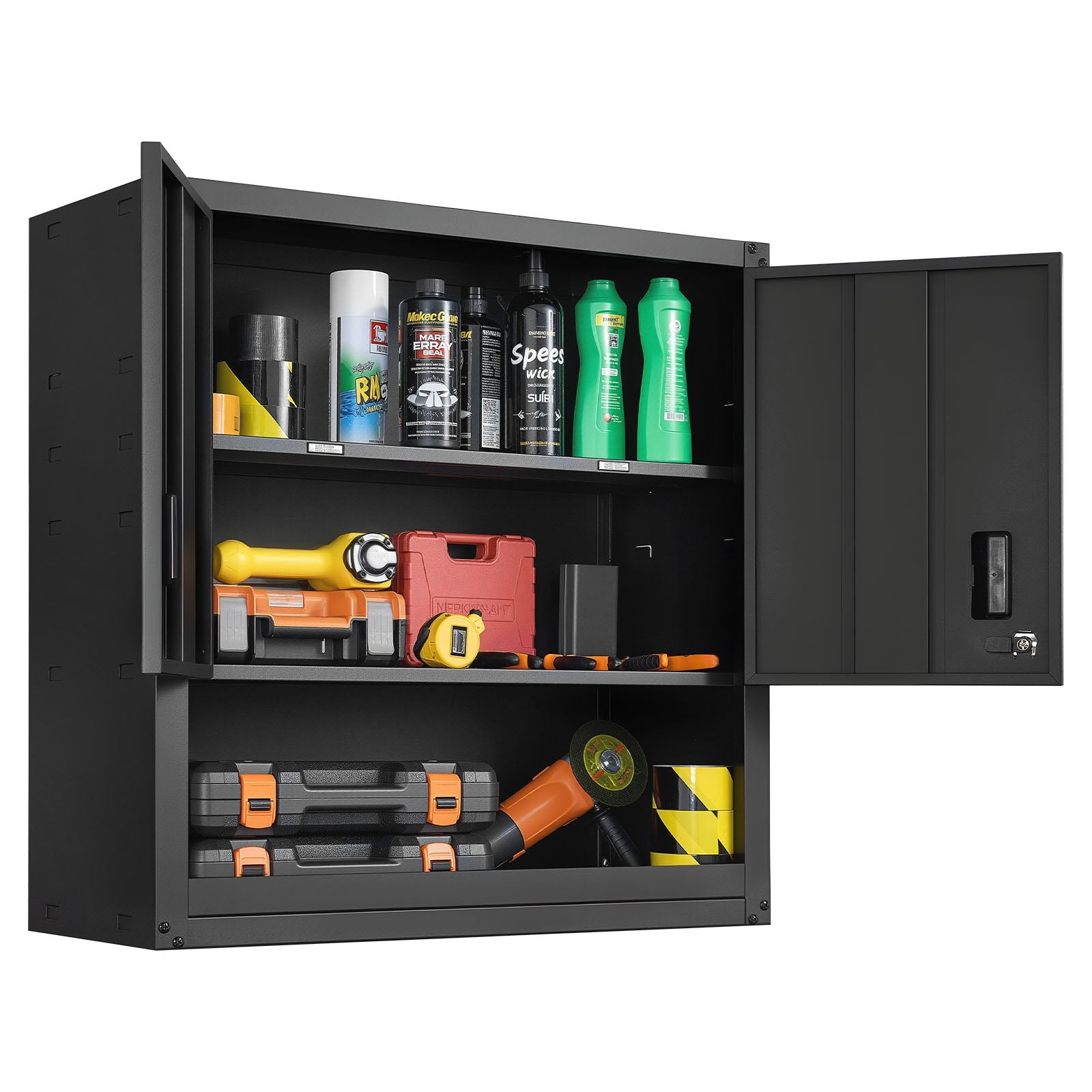 VEVOR Metal Wall Cabinet, 76.2W x 30.5D x 76.2H Inch, Steel Floating Hanging Storage Cabinet with Locking Doors and Adjustable Shelf for Garage, Basement, Kitchen, Warehouse Assembly Required, Black