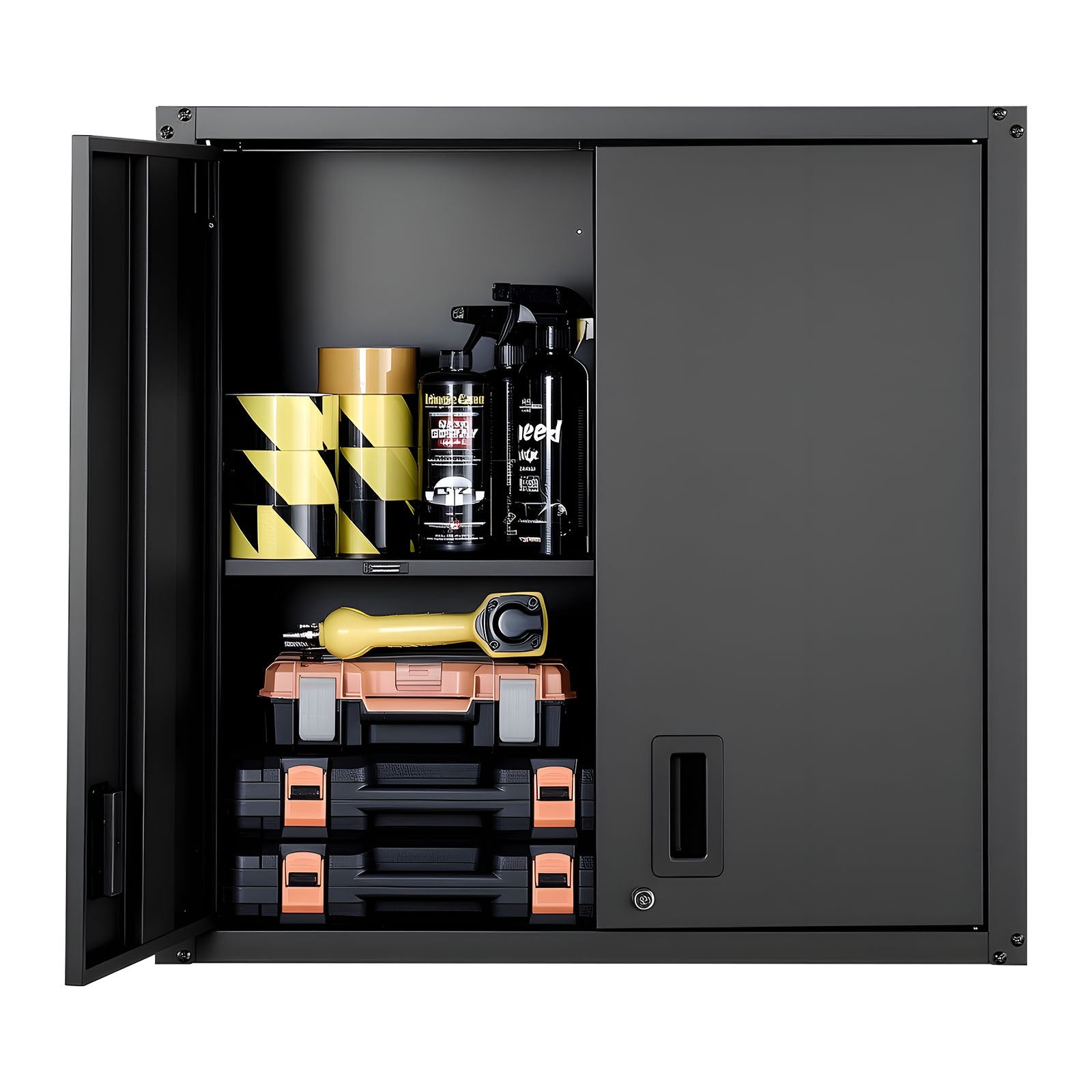 VEVOR Metal Wall Cabinet, 76.2W x 31D x 76.2H cm, Steel Floating Hanging Storage Cabinet with Locking Doors and Adjustable Shelf for Garage, Basement, Kitchen, Warehouse Assembly Required, Black