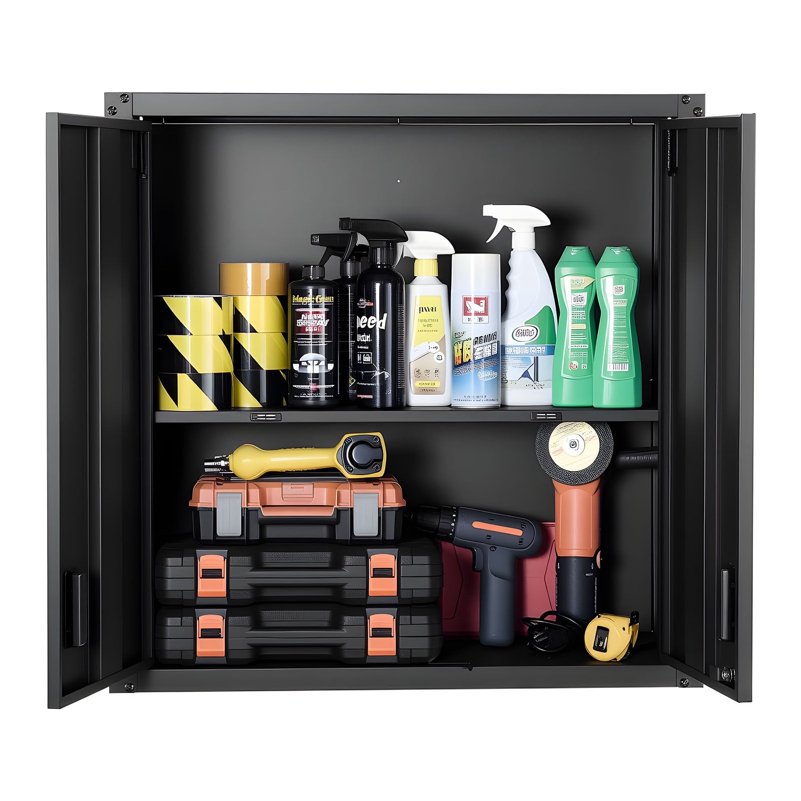 VEVOR Metal Wall Cabinet, 76.2W x 31D x 76.2H cm, Steel Floating Hanging Storage Cabinet with Locking Doors and Adjustable Shelf for Garage, Basement, Kitchen, Warehouse Assembly Required, Black