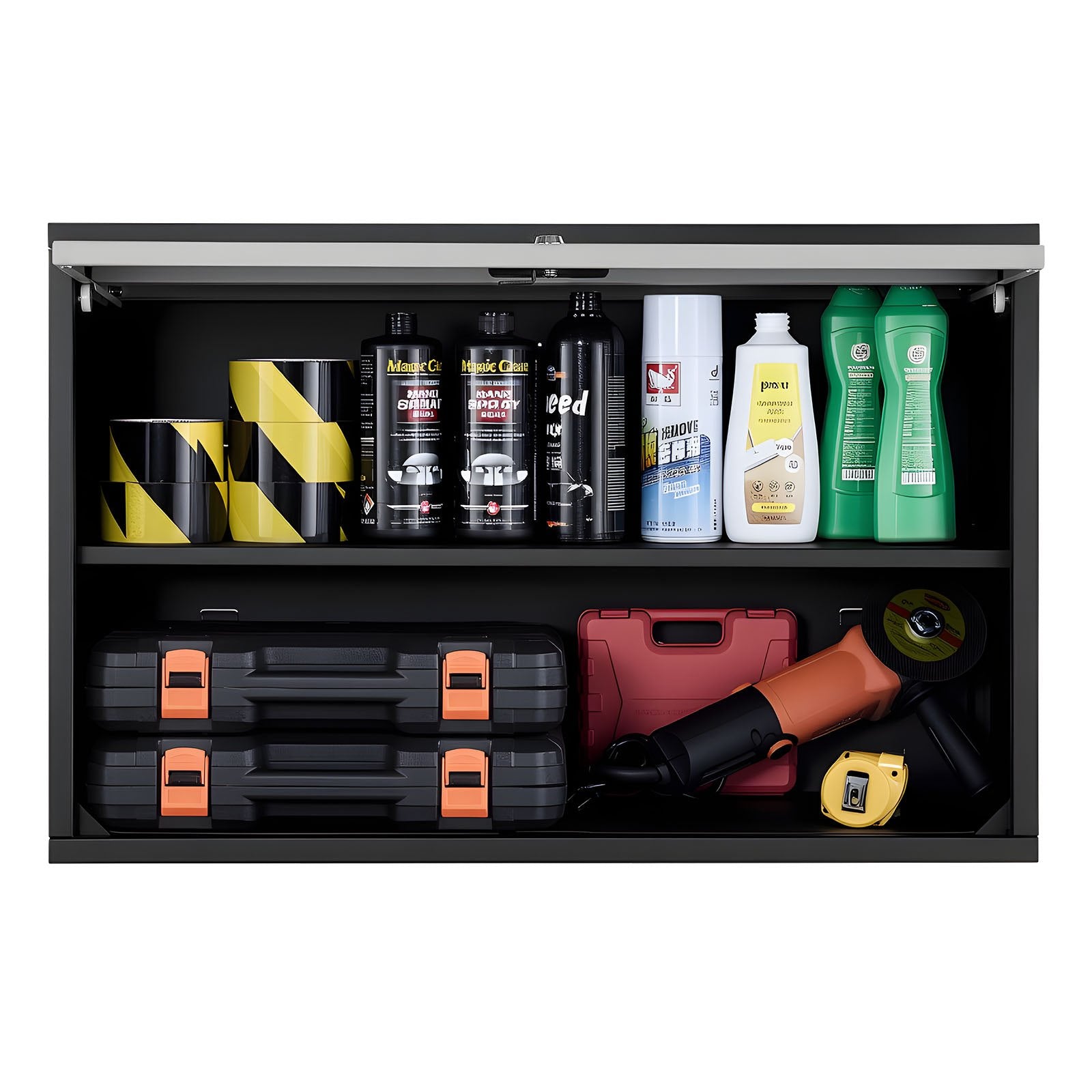 VEVOR Metal Wall Cabinet, 77W x 30.5D x 50H cm, Floating Garage Tool Cabinet with Up-Flip Door and Shelf, 108.9 kg Load Capacity, Fit for Garage, Basement, Kitchen, Warehouse Assembly Required