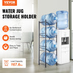VEVOR 4 Tiers Water Jug Holder, 5 Gallon Water Bottle Holder, Single Row Water Bottle Rack for 4 Bottles, Heavy Duty Water Jug Rack for Kitchen, Office, Living Room, Black