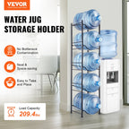 VEVOR 5 Tiers Water Jug Holder Single Row Water Bottle Rack for 5 Bottles, Heavy Duty Water Dispenser Rack with 5 Slots for Gallon Jugs, Detachable Water Storage Shelf Organizer for Home Living Room Office, Black