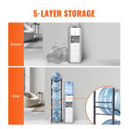 VEVOR 5 Tiers Water Jug Holder Single Row Water Bottle Rack for 5 Bottles, Heavy Duty Water Dispenser Rack with 5 Slots for Gallon Jugs, Detachable Water Storage Shelf Organizer for Home Living Room Office, Black