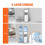 VEVOR 5 Tiers Water Jug Holder, 5 Gallon Water Bottle Holder, Single Row Water Bottle Rack for 5 Bottles, Heavy Duty Water Jug Rack for Kitchen, Office, Living Room, Silver