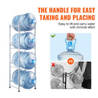 VEVOR 4 Tiers Water Jug Holder, 5 Gallon Water Bottle Holder, Single Row Water Bottle Rack for 4 Bottles, Heavy Duty Water Jug Rack for Kitchen, Office, Living Room, Silver