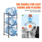 VEVOR 3 Tiers Water Jug Holder, 5 Gallon Water Bottle Holder, Single Row Water Bottle Rack for 3 Bottles, Heavy Duty Water Jug Rack for Kitchen, Office, Living Room, Black