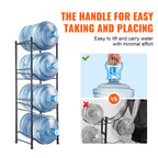 VEVOR 4 Tiers Water Jug Holder, 5 Gallon Water Bottle Holder, Single Row Water Bottle Rack for 4 Bottles, Heavy Duty Water Jug Rack for Kitchen, Office, Living Room, Black