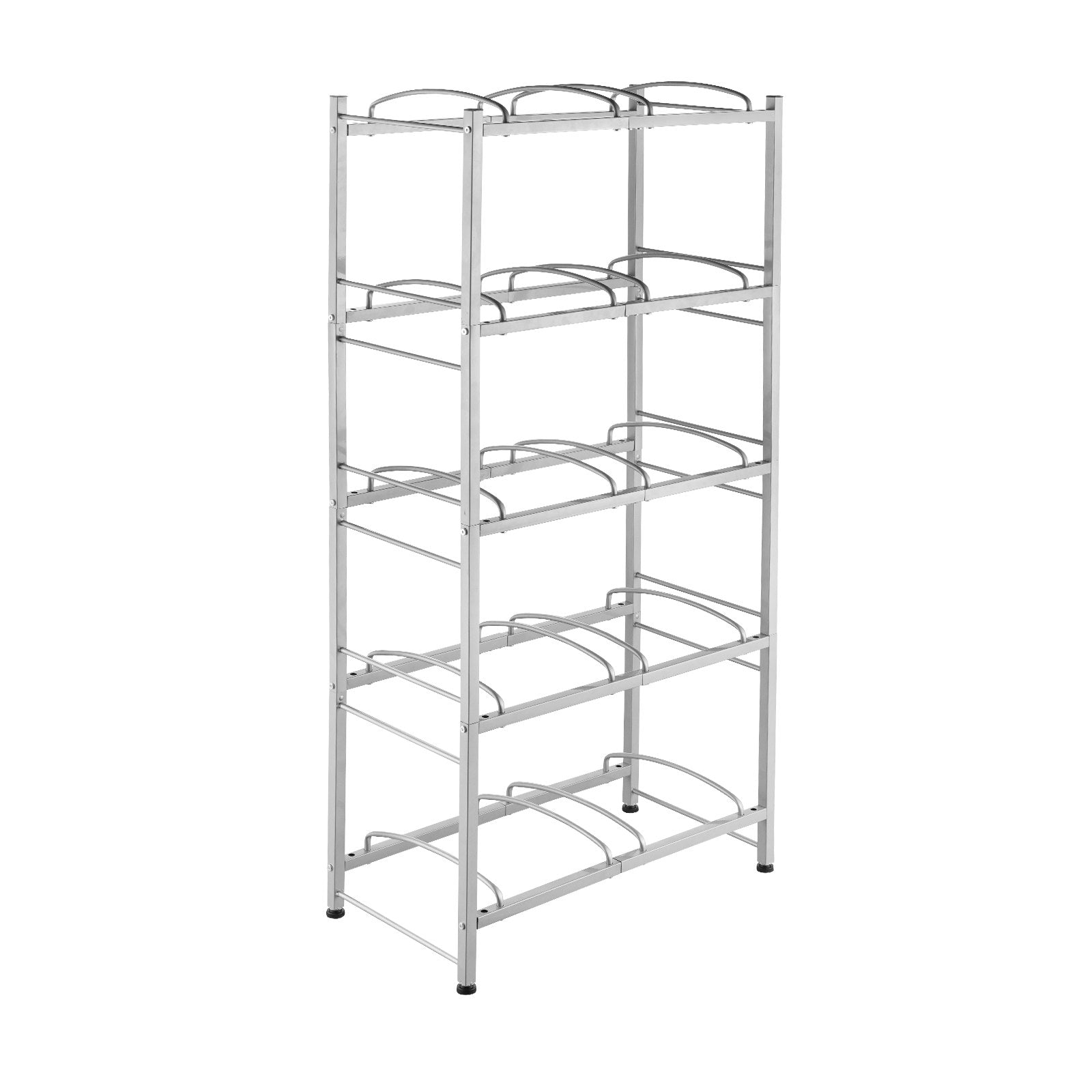 VEVOR 5 Tiers Water Jug Holder, 5 Gallon Water Bottle Holder, Double Row Water Bottle Rack for 10 Bottles, Heavy Duty Water Jug Rack for Kitchen, Office, Living Room, Silver Gray